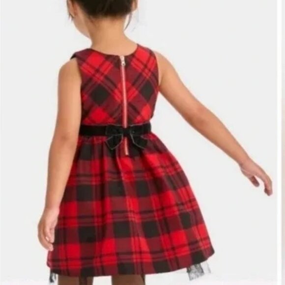 Cat & Jack Red Plaid Holiday Dress Bow Layered Taffeta Girls 2T 3T 4T 5T NWT Kid - Picture 7 of 9